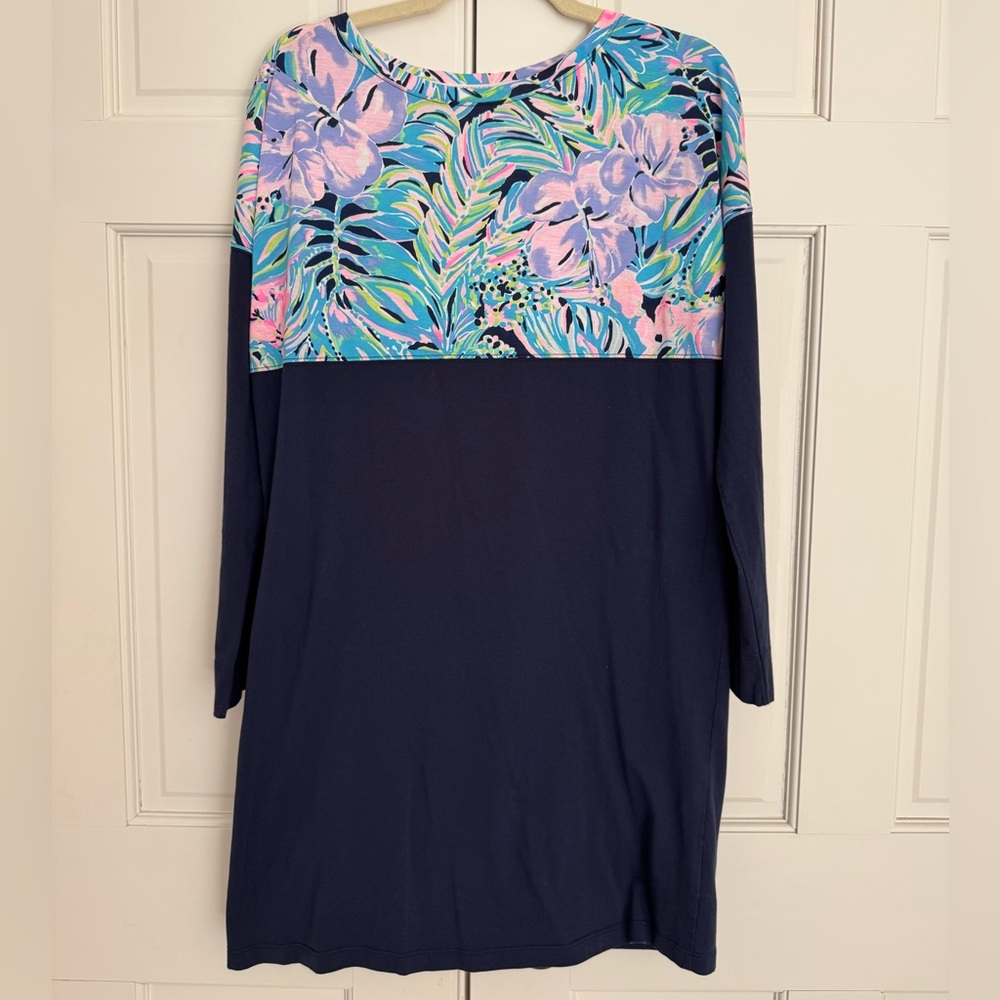 Lilly Pulitzer Floral & Navy T-Shirt Dress